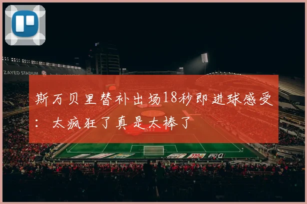 斯万贝里替补出场18秒即进球感受：太疯狂了真是太棒了